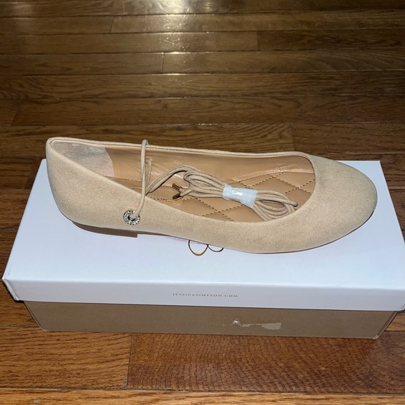 Jessica Simpson Bingley Lace Up Ballet Flats Almond Microsuede Women’s Size 7.5 - Picture 2 of 10